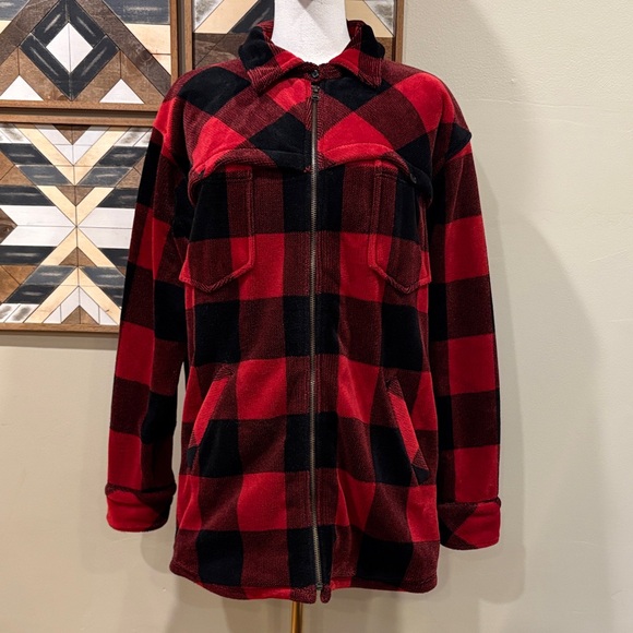 Vintage Lauren Ralph Lauren Buffalo Plaid Red and Black Zip Up Jacket size Small - Picture 1 of 12